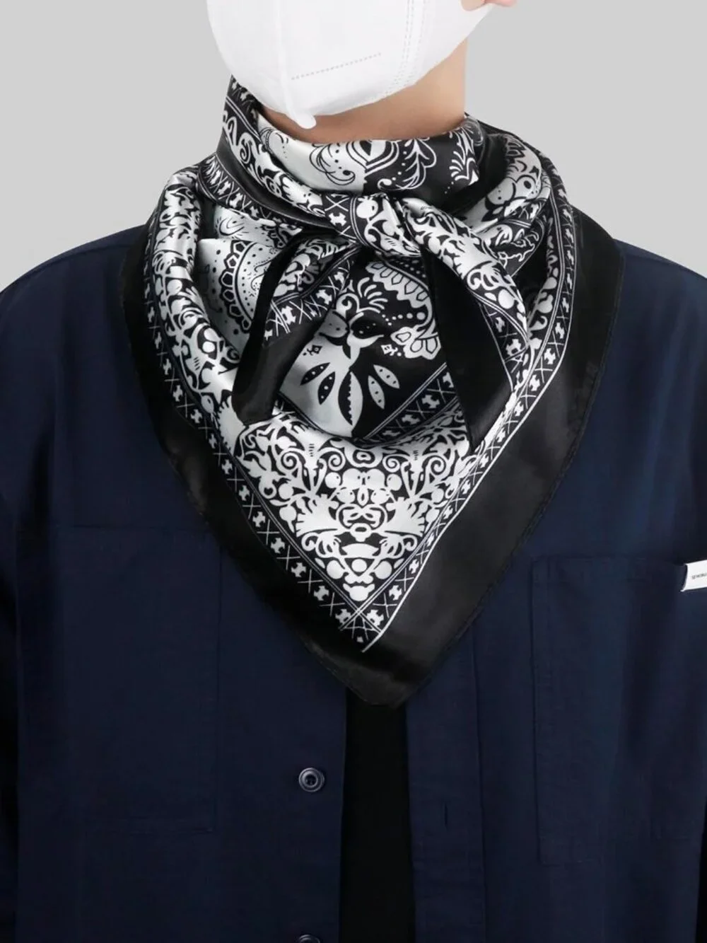 Men's Black Beige 35 Inch Wild Rag Neckerchief Silk Western Bandana Neck Scarf